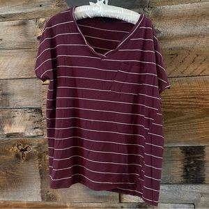 Roolee Maroon Striped V Neck Tee